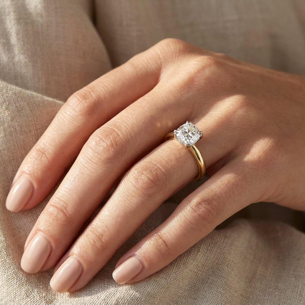 RM12842-200C-LD Cushion solitaire engagement ring hand-model