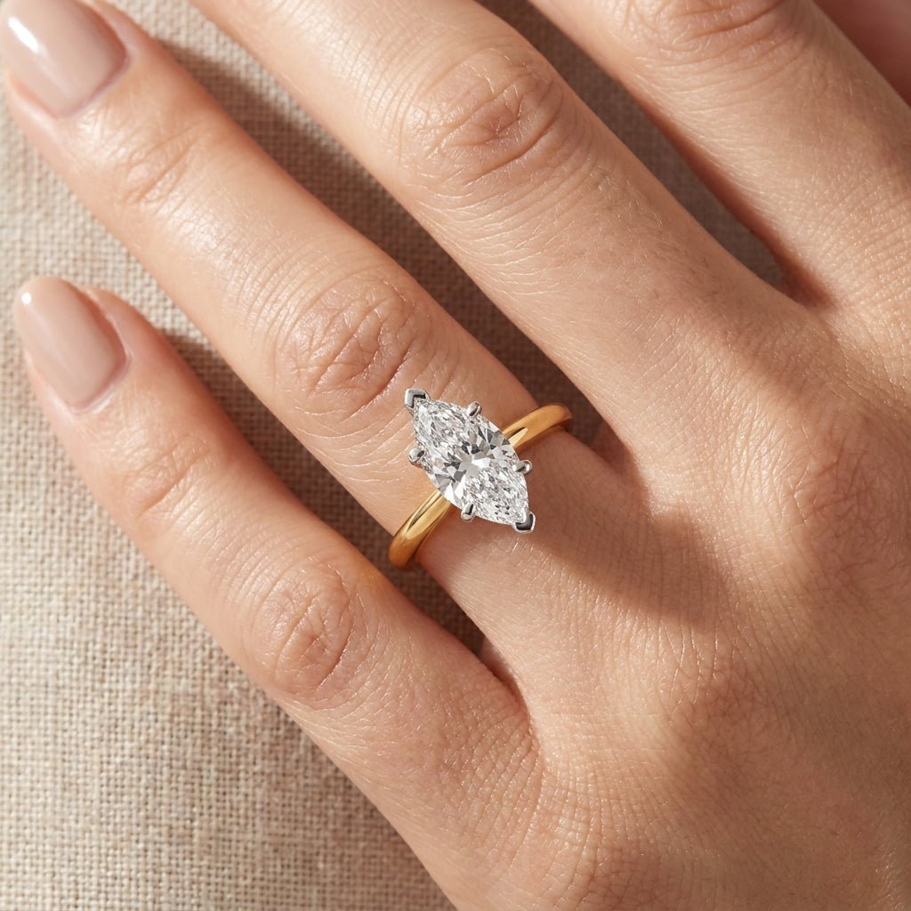 SOL-200MQ-0LD Marquise solitaire engagement ring hand-model