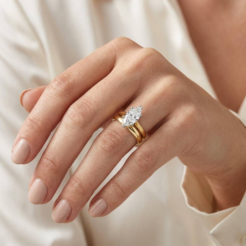 2 carat marquise lab grown diamond engagement ring - bridal stack