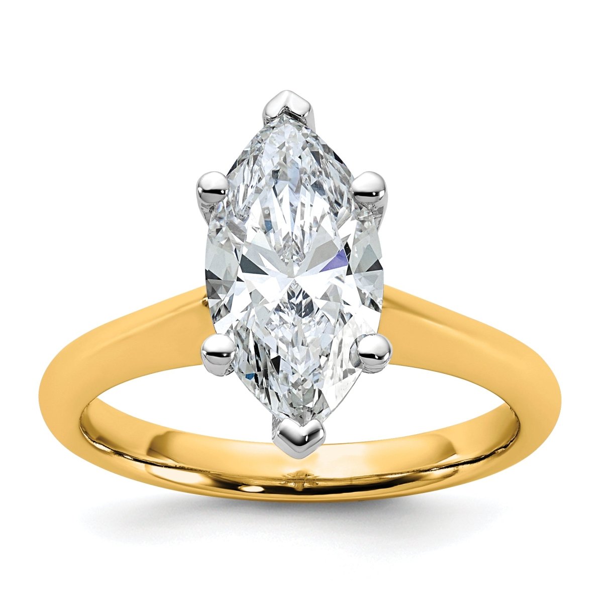 14k Two-tone 2 carat Certified Lab Grown Diamond VS+ F+ Marquise 8X Complete Solitaire Ring - authentic supplier studio photograph