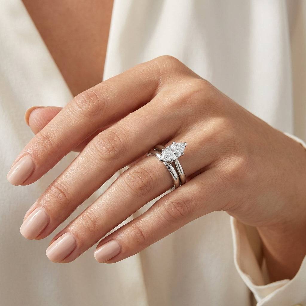 2 carat marquise lab grown diamond engagement ring - bridal stack