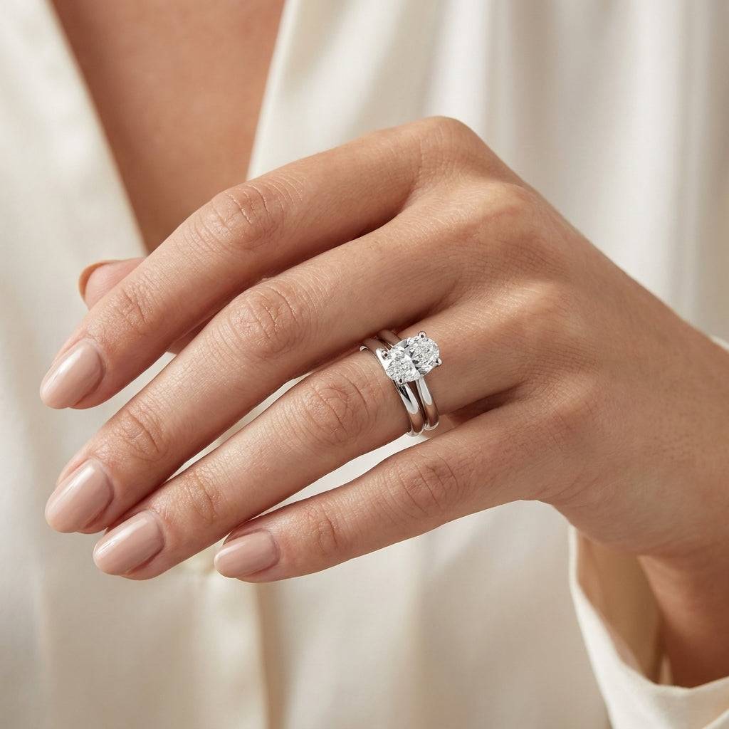 2 carat oval lab grown diamond engagement ring - bridal stack