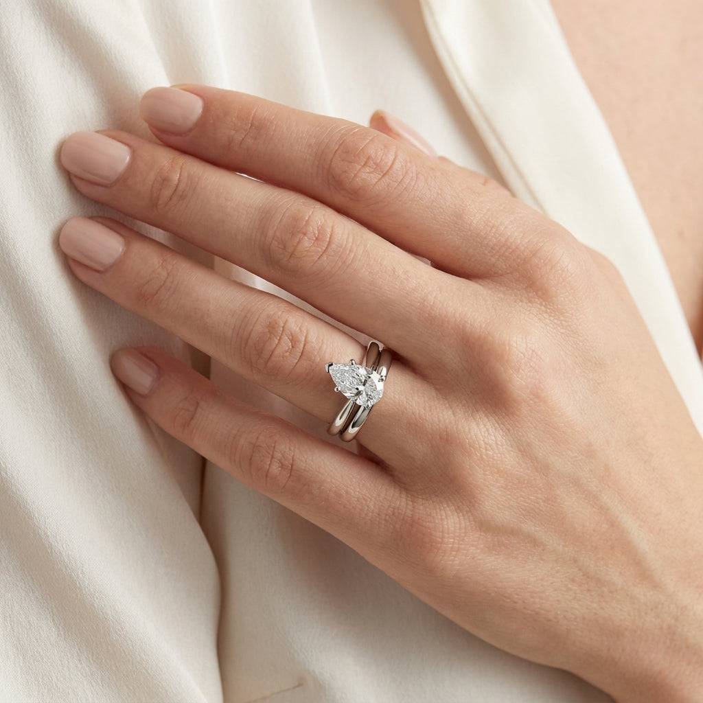 2 carat pear lab grown diamond engagement ring - bridal stack