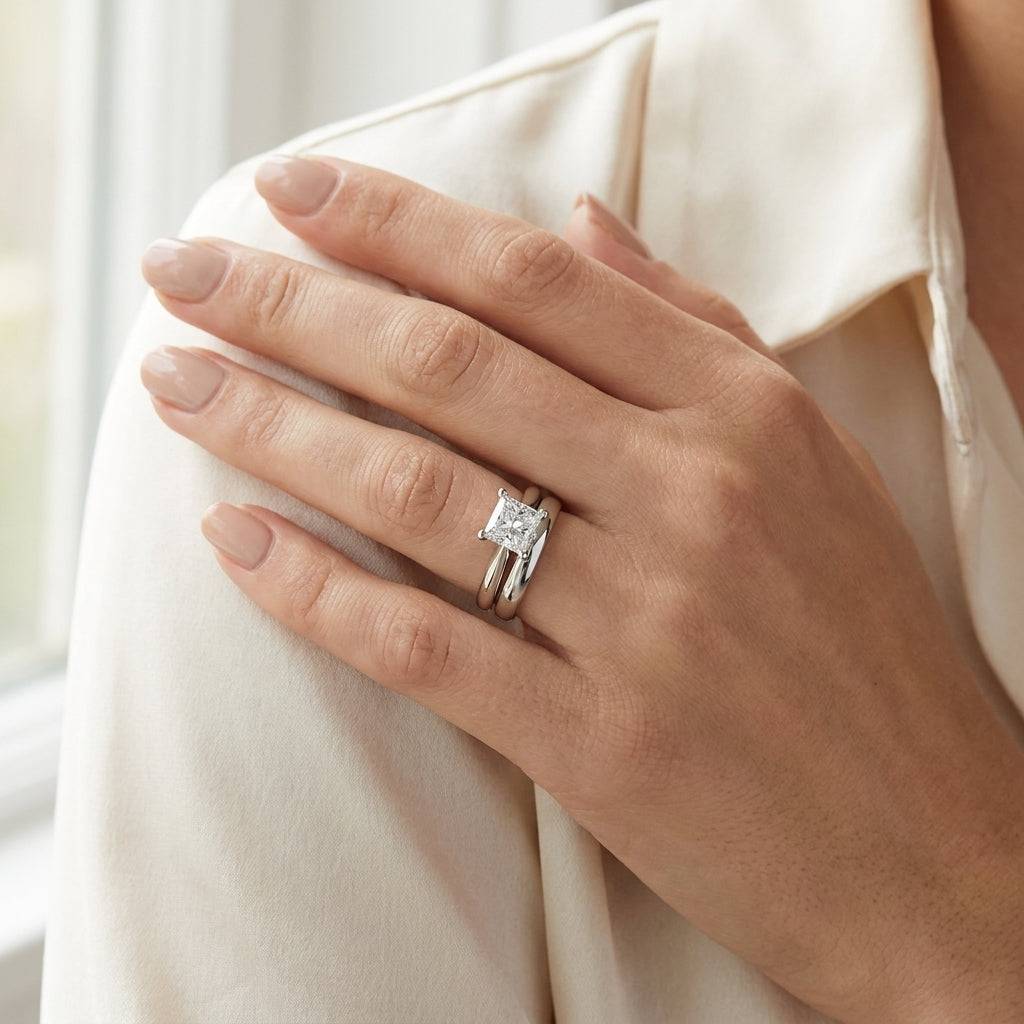 2 carat princess lab grown diamond engagement ring - bridal stack