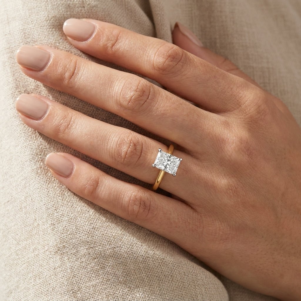 SOL-200RA-0LD Radiant solitaire engagement ring hand-model
