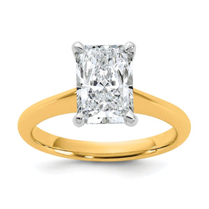 14k Two-tone 2 carat Certified Lab Grown Diamond VS+ F+ Radiant 8X Complete Solitaire Ring - authentic supplier studio photograph