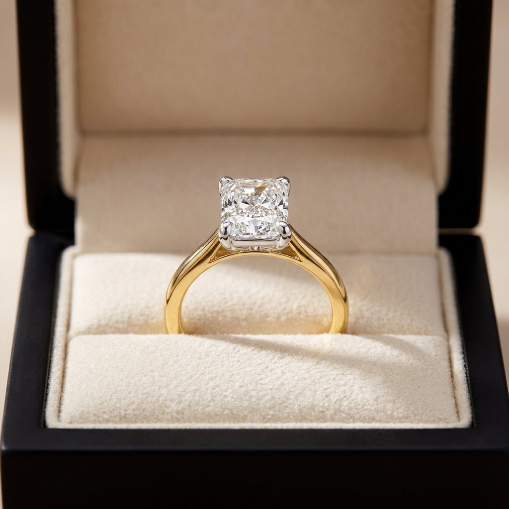 RM12575C-LD radiant engagement ring in presentation box