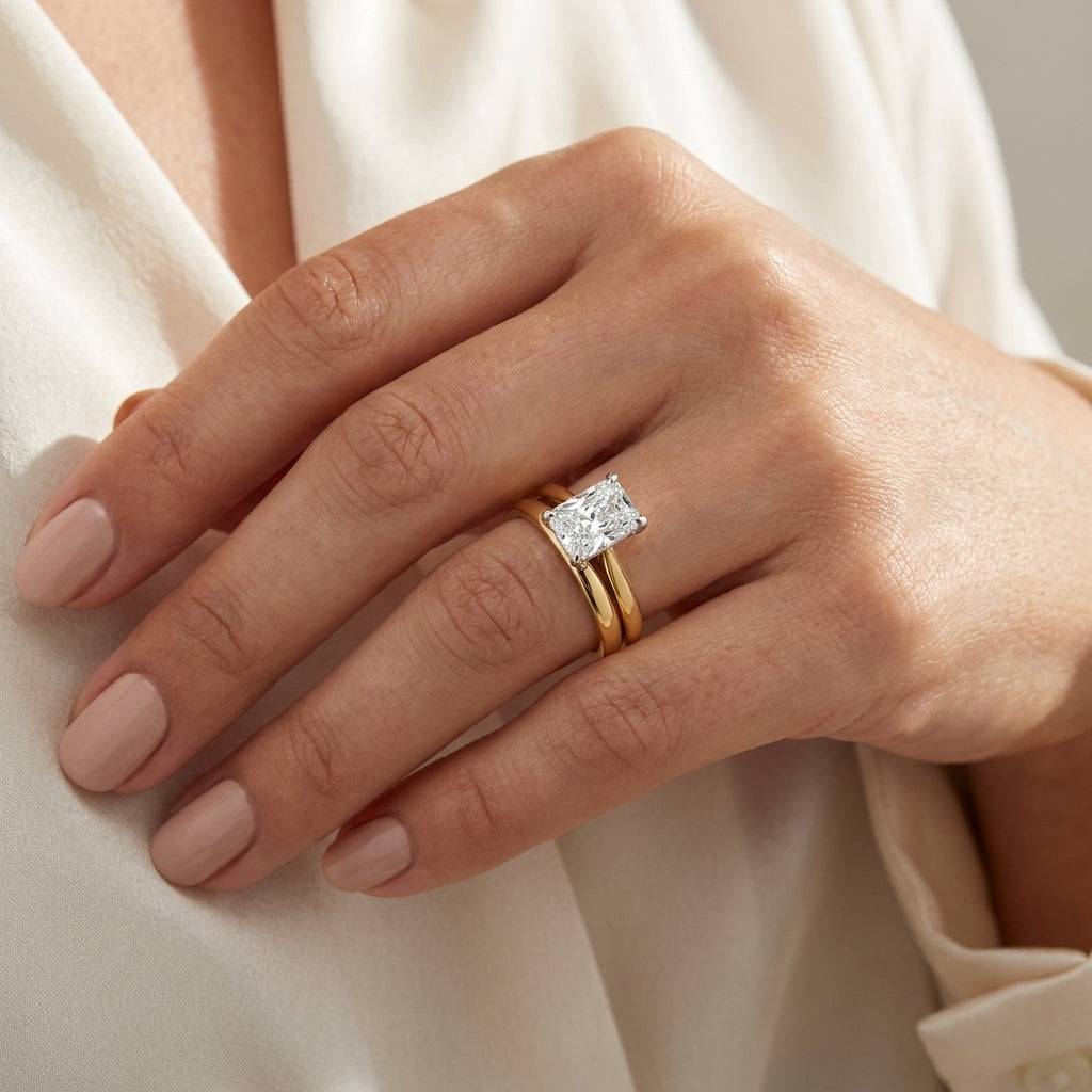 2 carat radiant lab grown diamond engagement ring - bridal stack