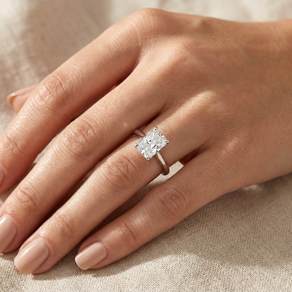 RM12575C-WLD Radiant solitaire engagement ring hand-model