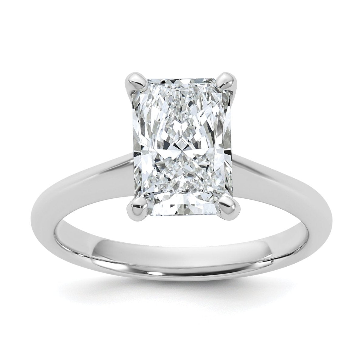 14k White Gold 2 carat Certified Lab Grown Diamond VS+ F+ Radiant 8X Complete Solitaire Ring - authentic supplier studio photograph