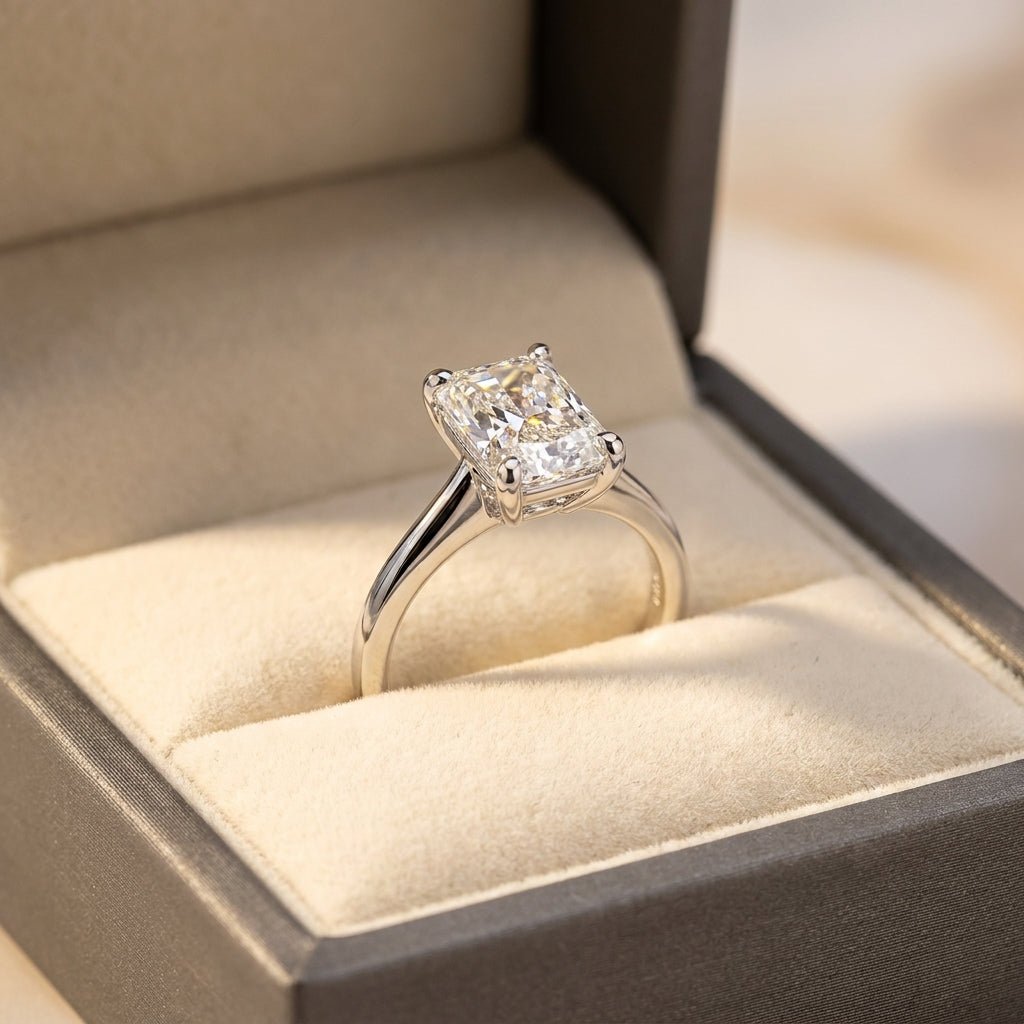 RM12575C-WLD radiant engagement ring in presentation box