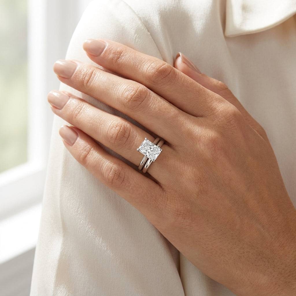 2 carat radiant lab grown diamond engagement ring - bridal stack