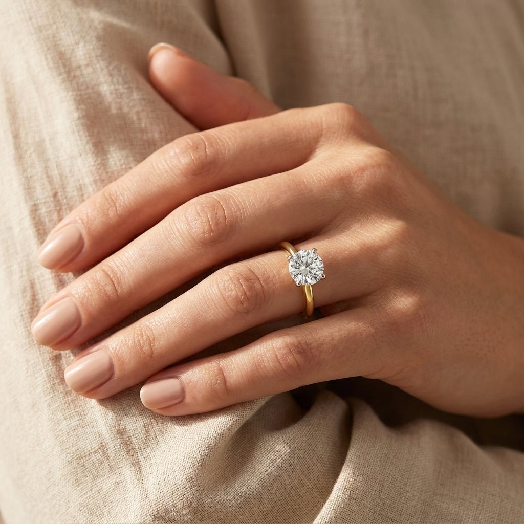 SOL-200R-0LD Round solitaire engagement ring hand-model