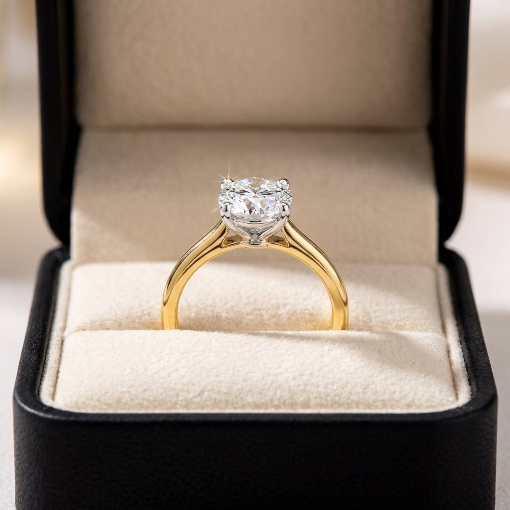 RM12560C-LD round engagement ring in presentation box