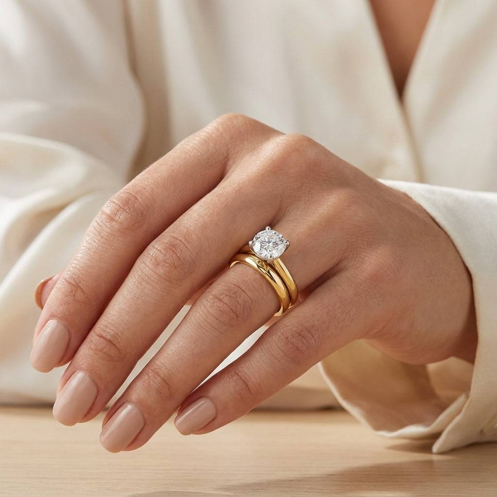 2 carat round lab grown diamond engagement ring - bridal stack