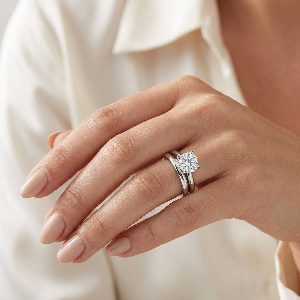 2 carat round lab grown diamond engagement ring - bridal stack