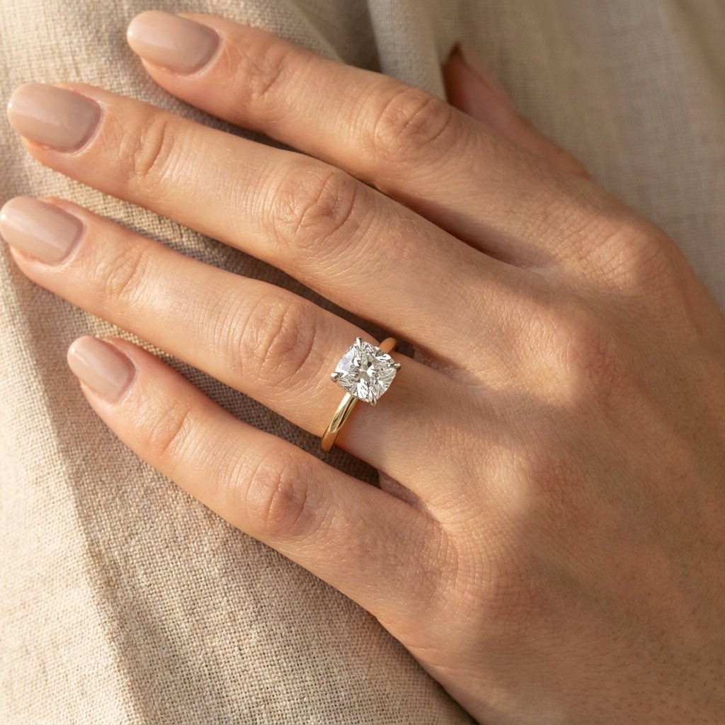 RM12841-300C-LD Cushion solitaire engagement ring hand-model