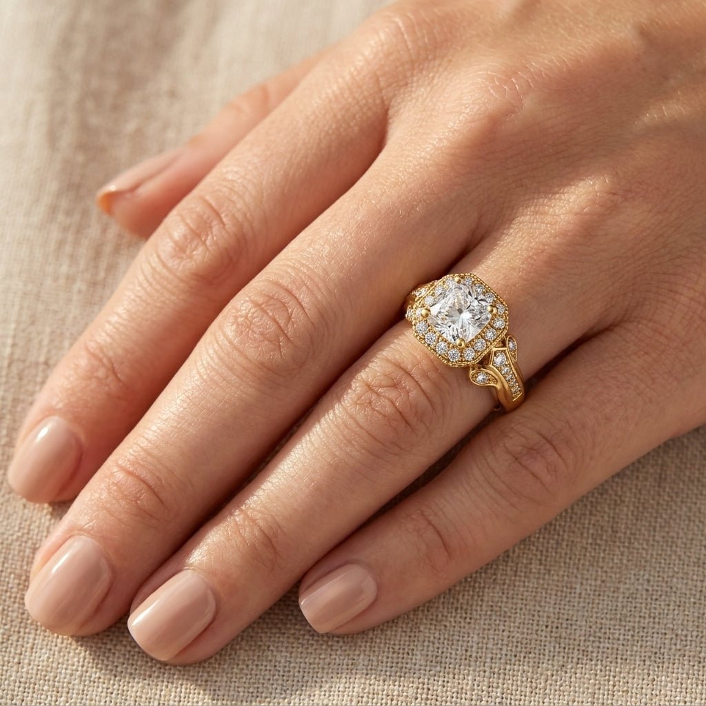 RM12980-250-LD Cushion halo engagement ring hand-model