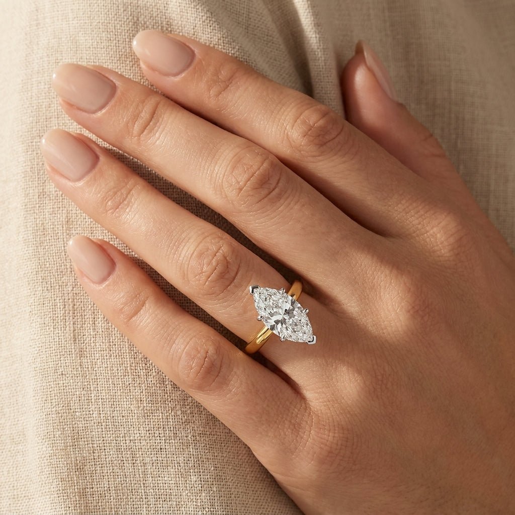 SOL-300MQ-0LD Marquise solitaire engagement ring hand-model