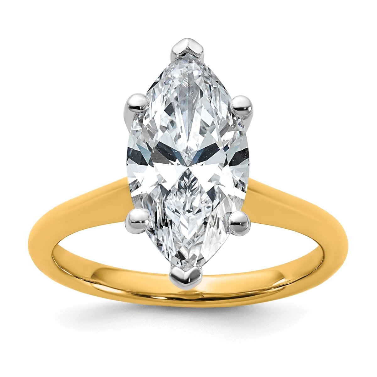 14k Two-tone 3 carat Certified Lab Grown Diamond VS+ F+ Marquise 8X Complete Solitaire Ring - authentic supplier studio photograph
