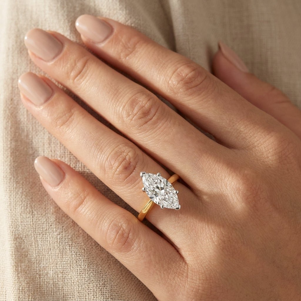 RM12567C-LD Marquise solitaire engagement ring hand-model