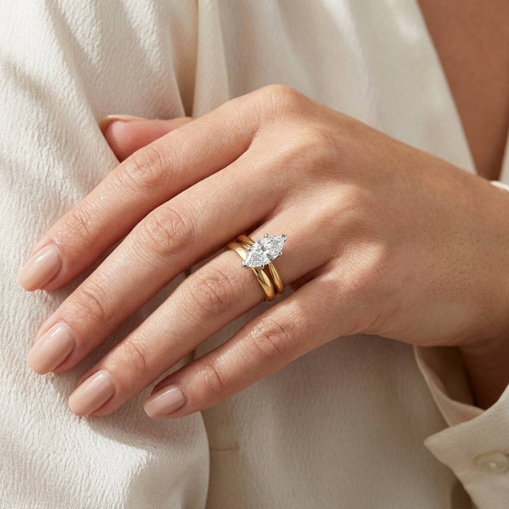3 carat marquise lab grown diamond engagement ring - bridal stack