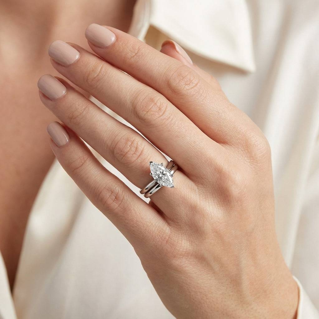 3 carat marquise lab grown diamond engagement ring - bridal stack