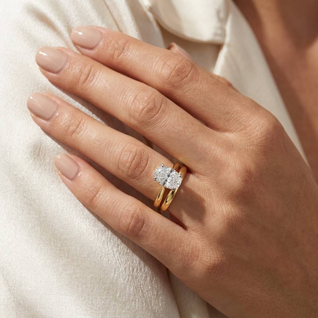 3 carat oval lab grown diamond engagement ring - bridal stack