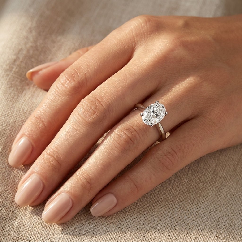 RM12564C-WLD Oval solitaire engagement ring hand-model