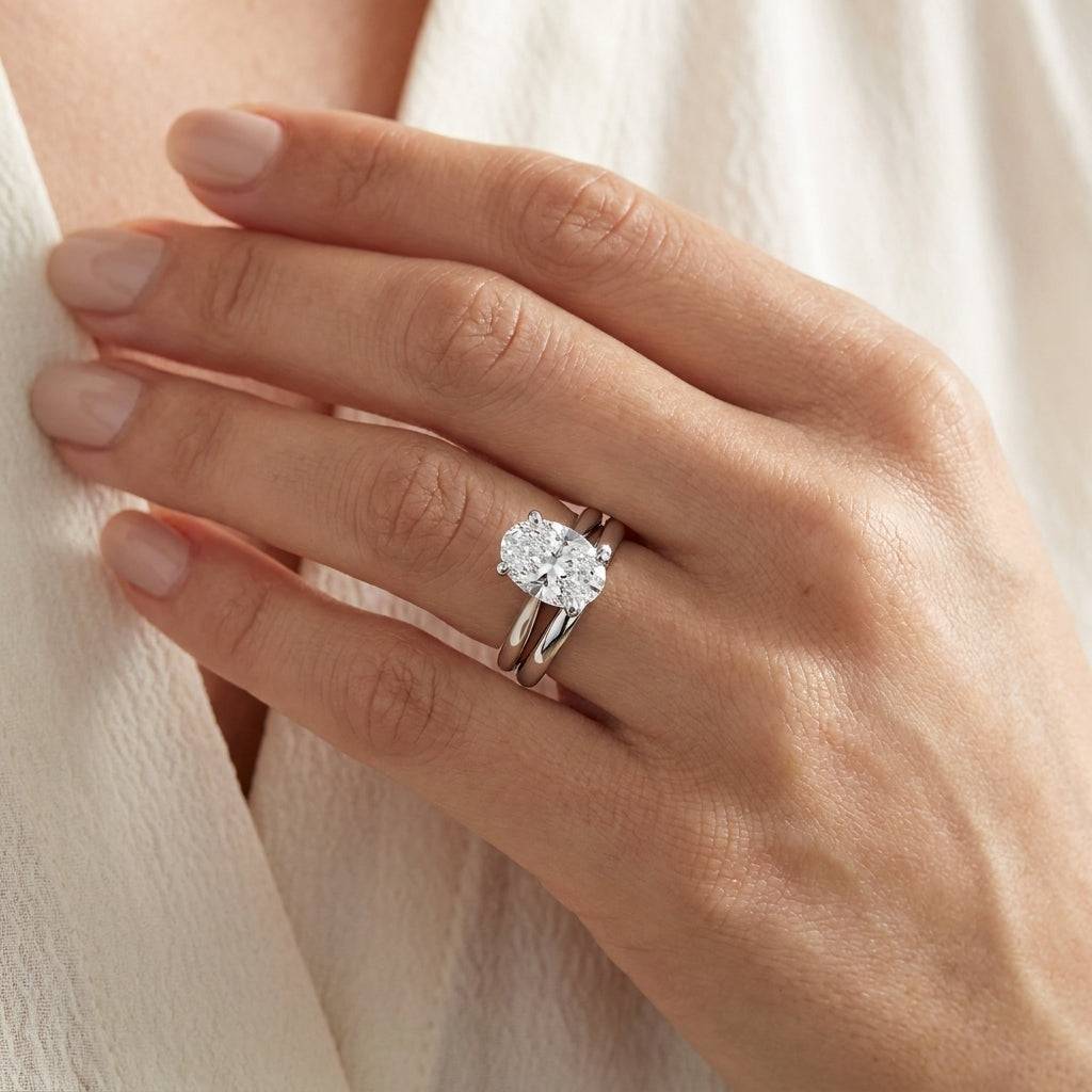 3 carat oval lab grown diamond engagement ring - bridal stack