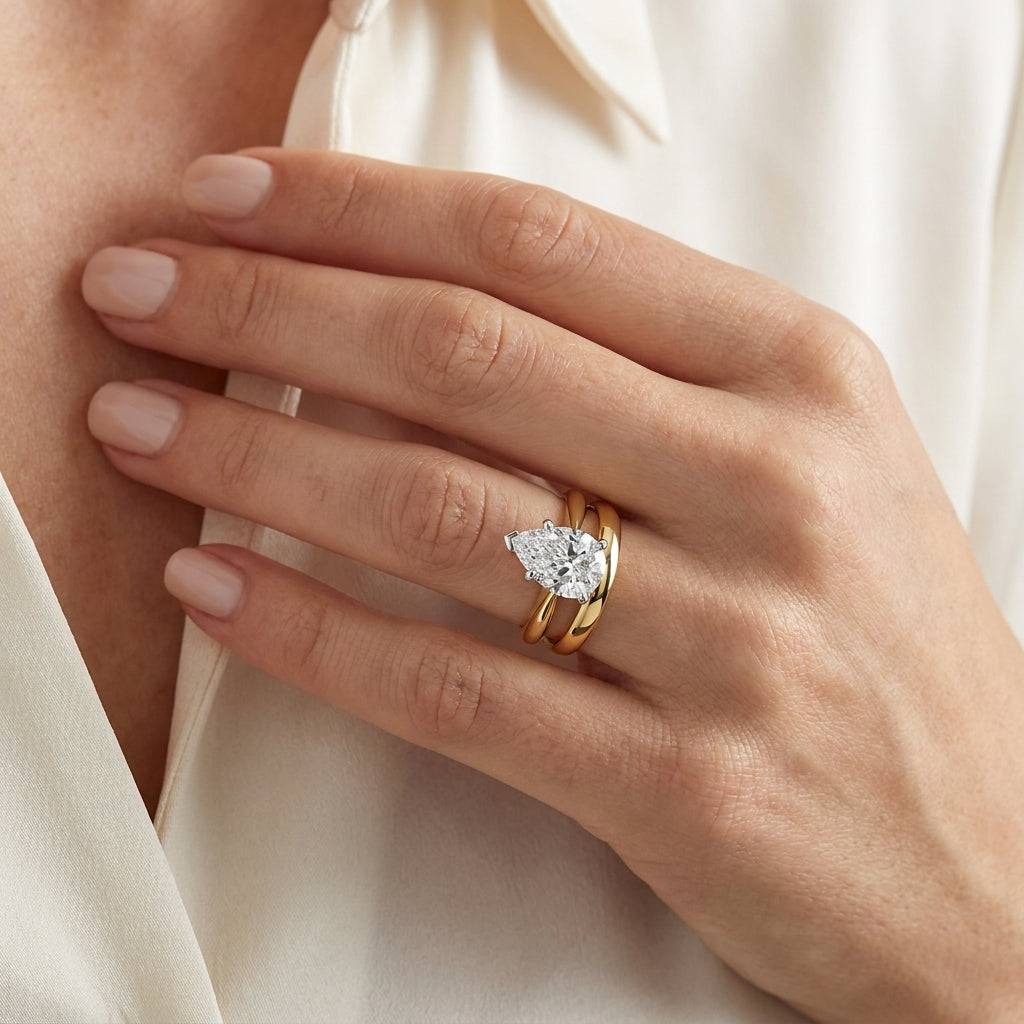 3 carat pear lab grown diamond engagement ring - bridal stack