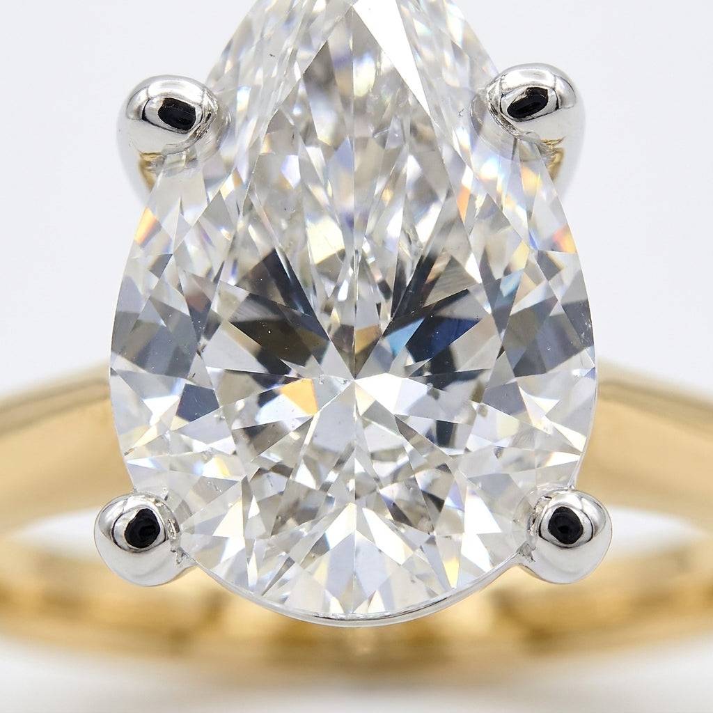 3 carat pear lab grown diamond engagement ring - macro sparkle