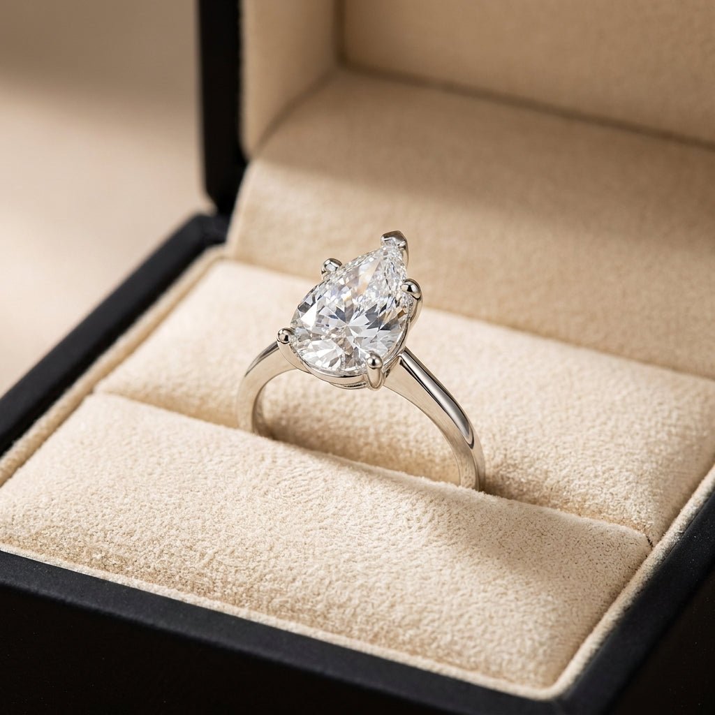 RM12570C-WLD pear engagement ring in presentation box