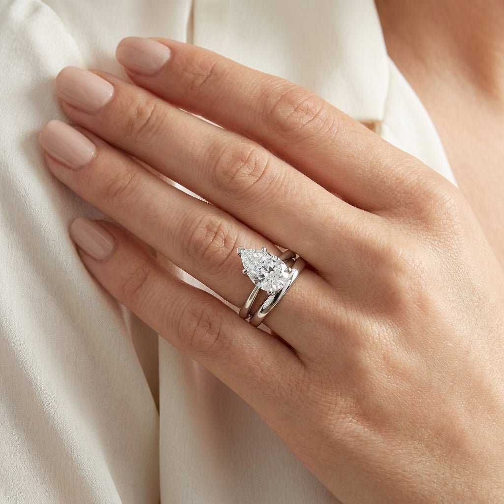 3 carat pear lab grown diamond engagement ring - bridal stack