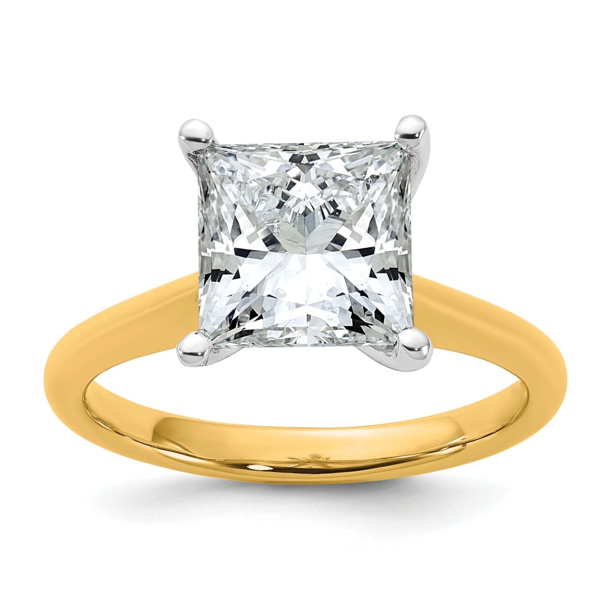 14k Two-tone 3 carat Certified Lab Grown Diamond VS+ F+ Princess 8X Complete Solitaire Ring - authentic supplier studio photograph