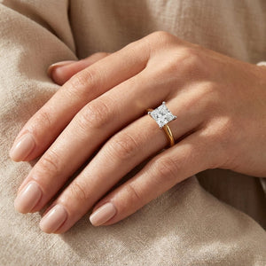 3 carat princess lab grown diamond engagement ring - hand model