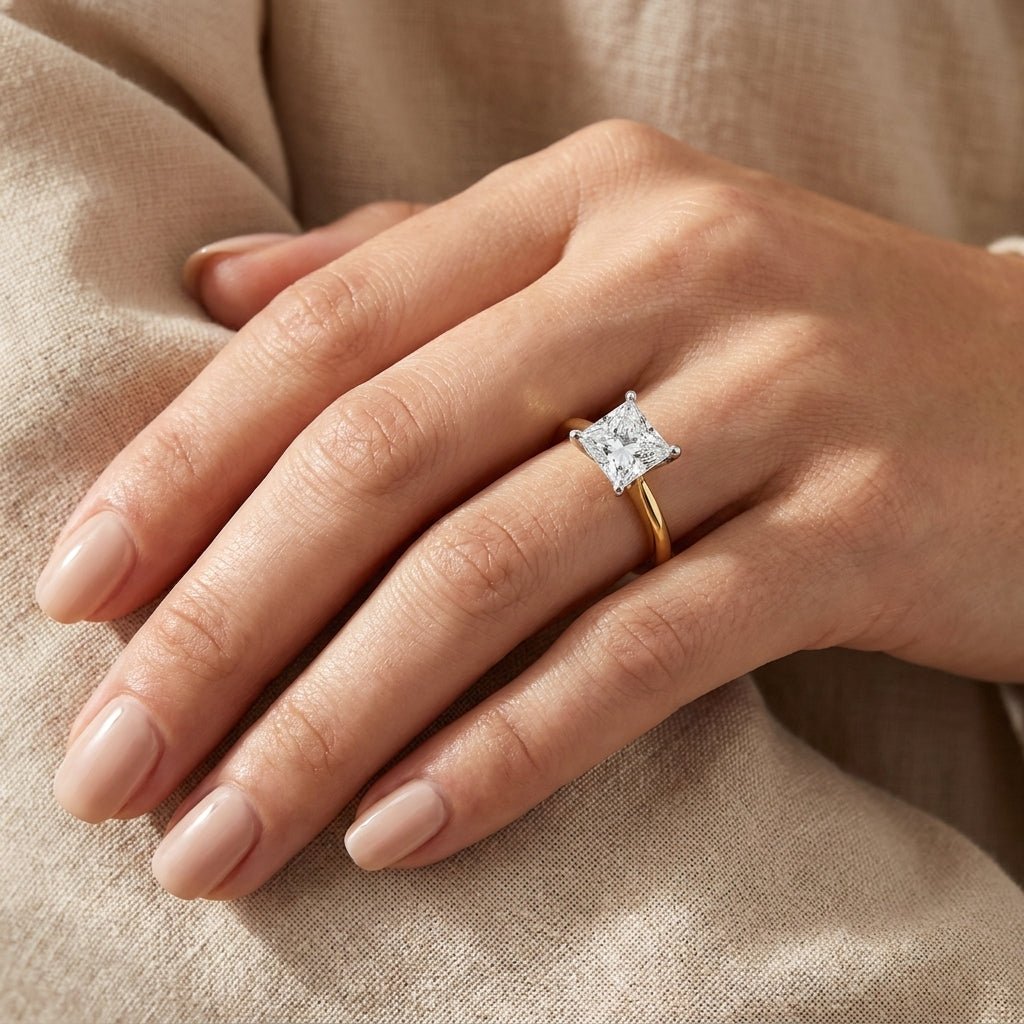 3 carat princess lab grown diamond engagement ring - hand model