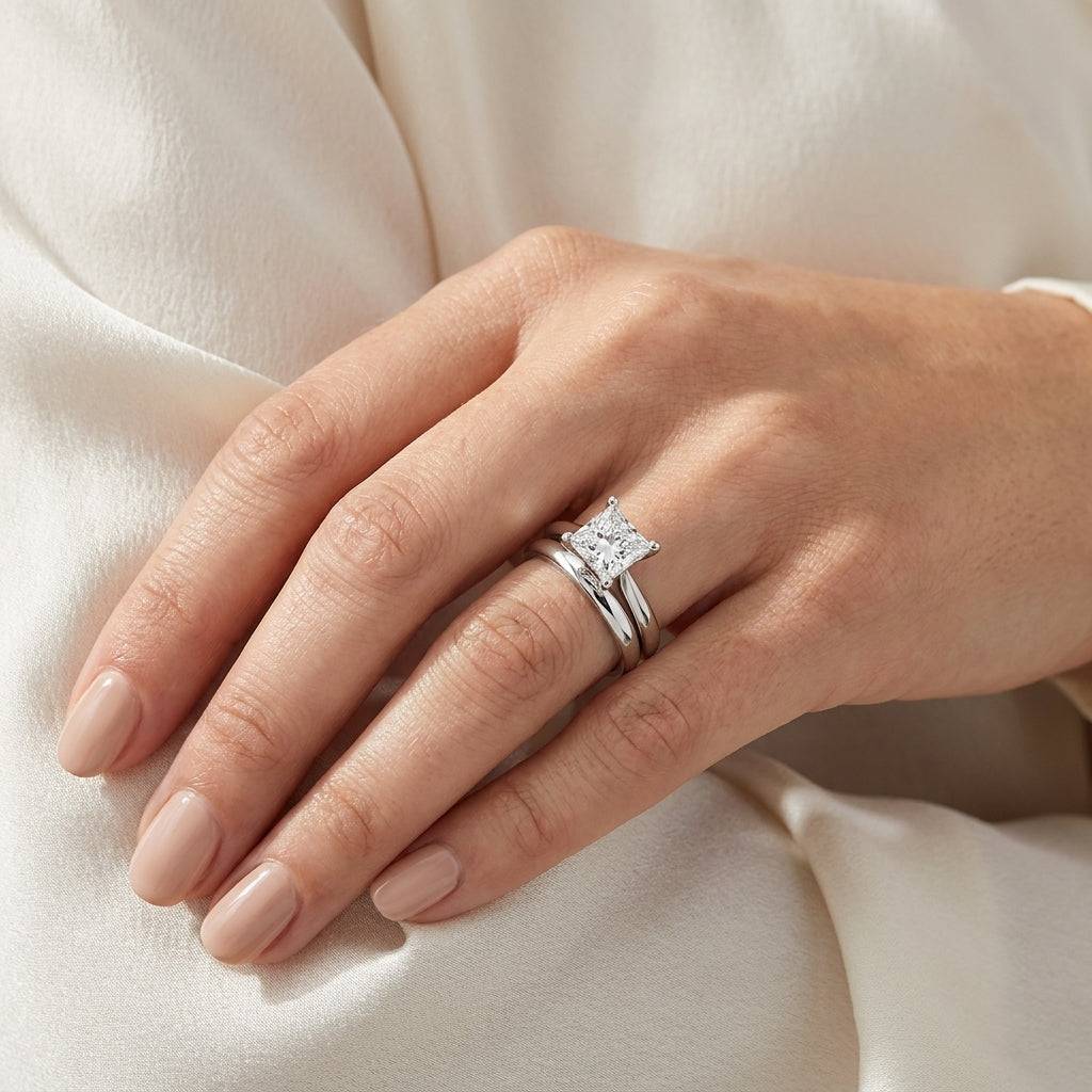 3 carat princess lab grown diamond engagement ring - bridal stack