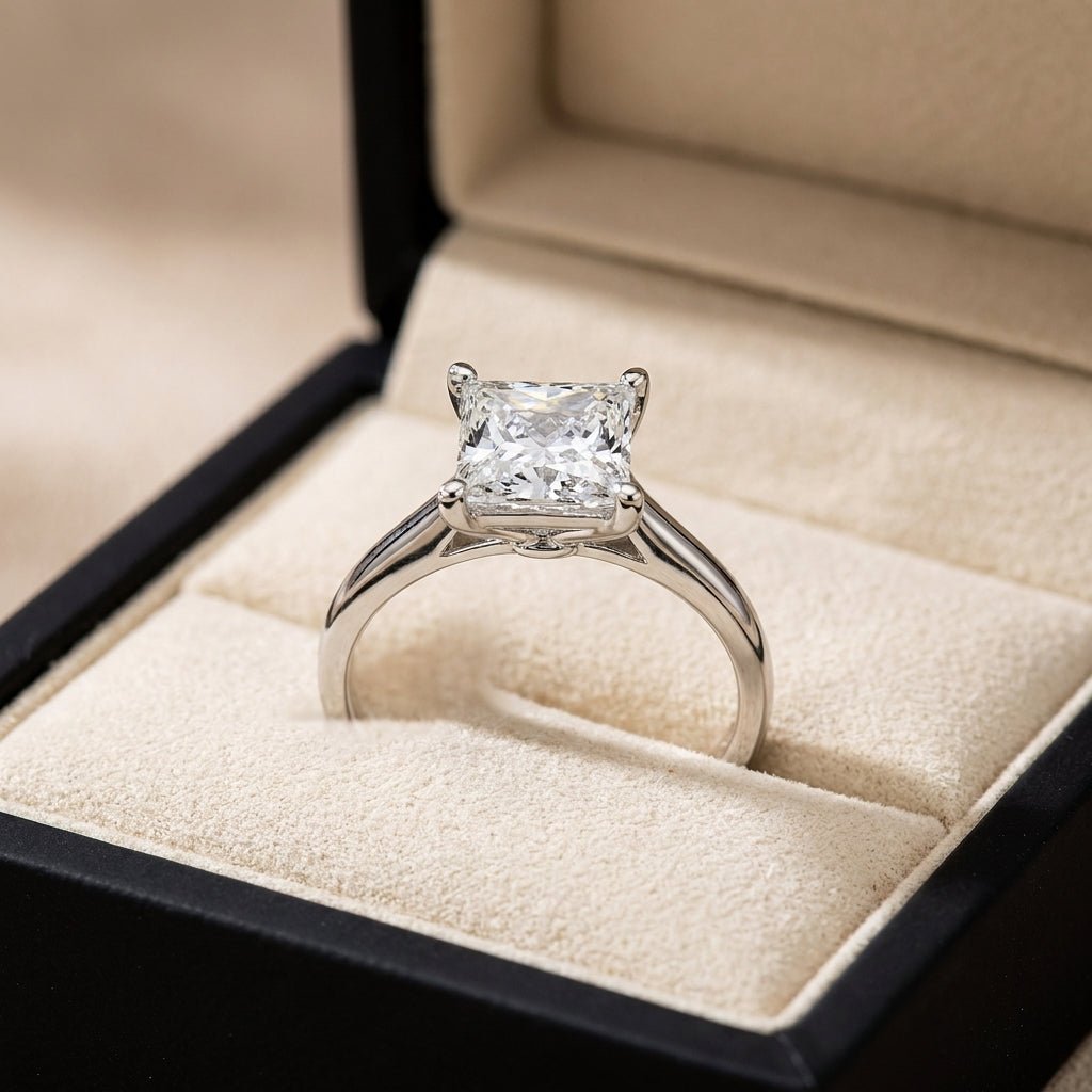 RM12573C-WLD princess engagement ring in presentation box