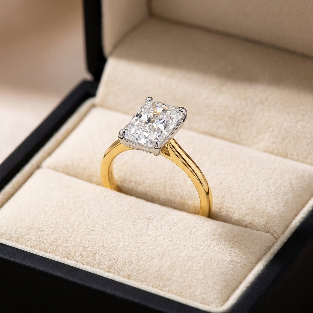 RM12576C-LD radiant engagement ring in presentation box