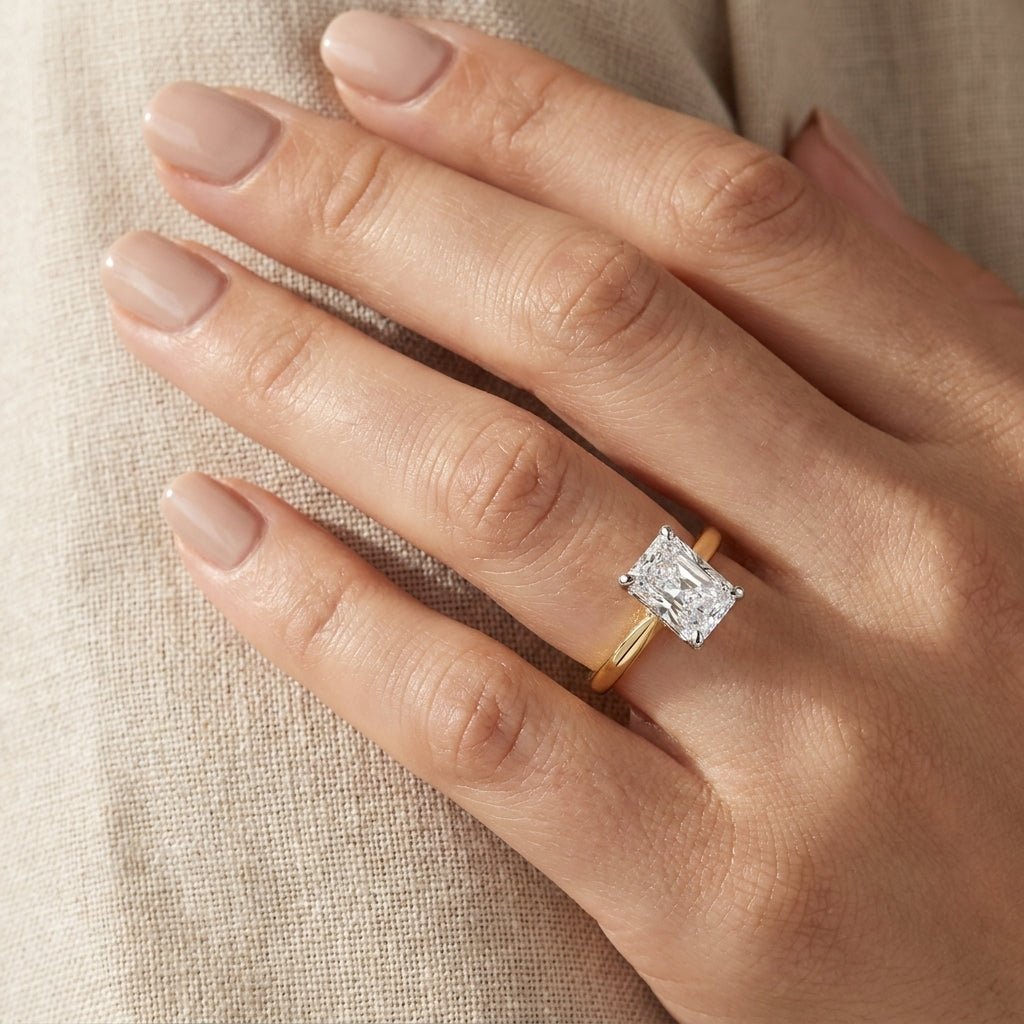 RM12576C-LD Radiant solitaire engagement ring hand-model