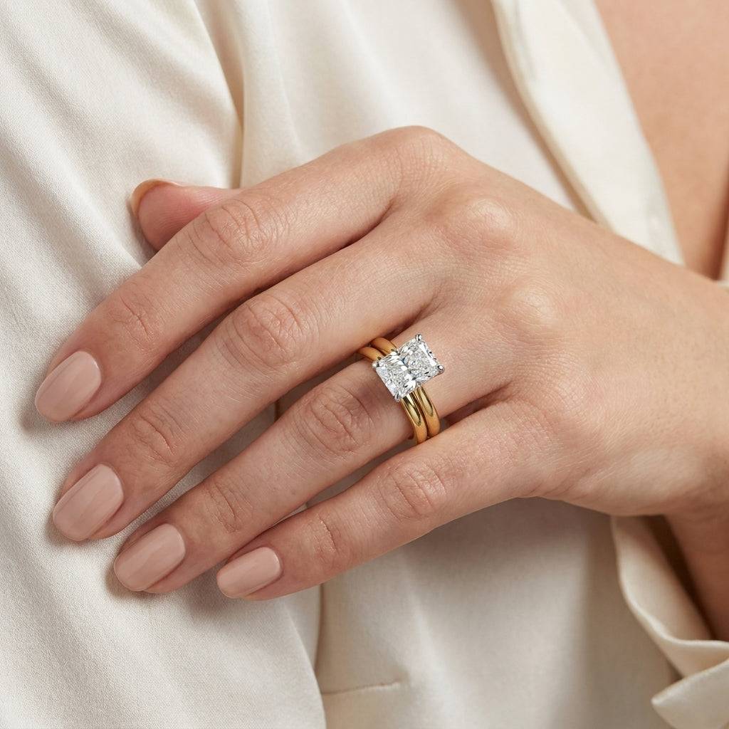 3 carat radiant lab grown diamond engagement ring - bridal stack