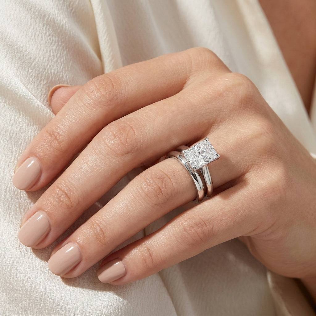 3 carat radiant lab grown diamond engagement ring - bridal stack