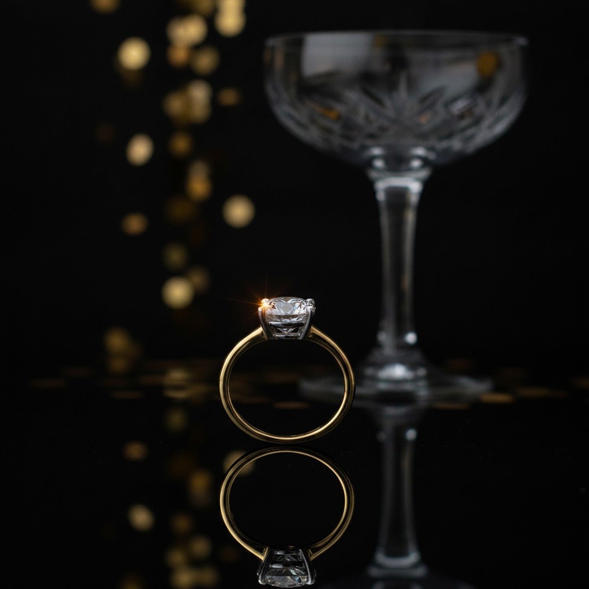 Aydins 3 Carat Round Lab Grown Diamond Engagement Ring | 10K Two-Tone Gold lifestyle scene, new year crystal