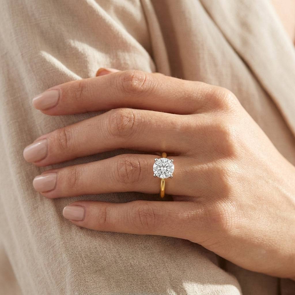3 carat round lab grown diamond engagement ring - hand model