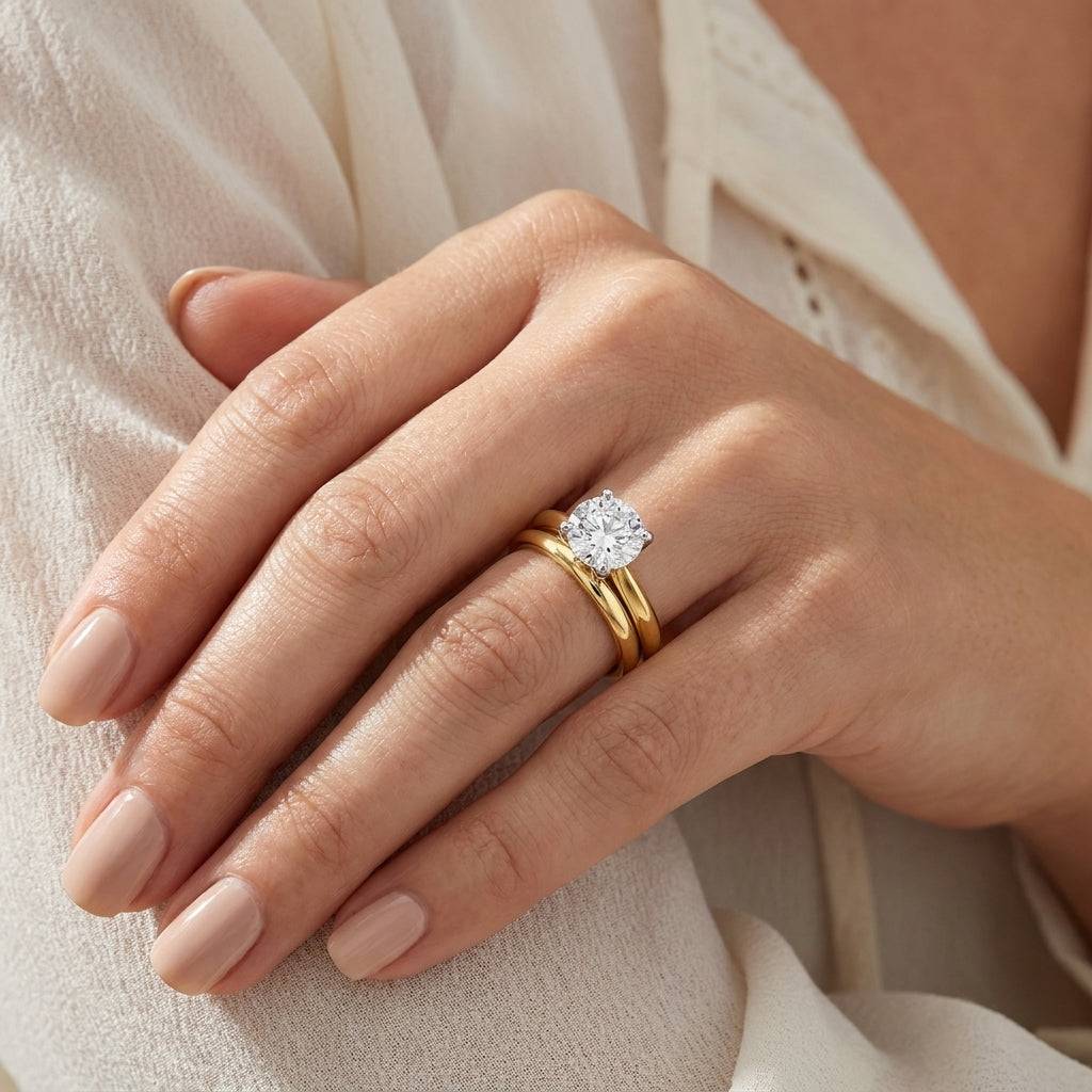 3 carat round lab grown diamond engagement ring - bridal stack