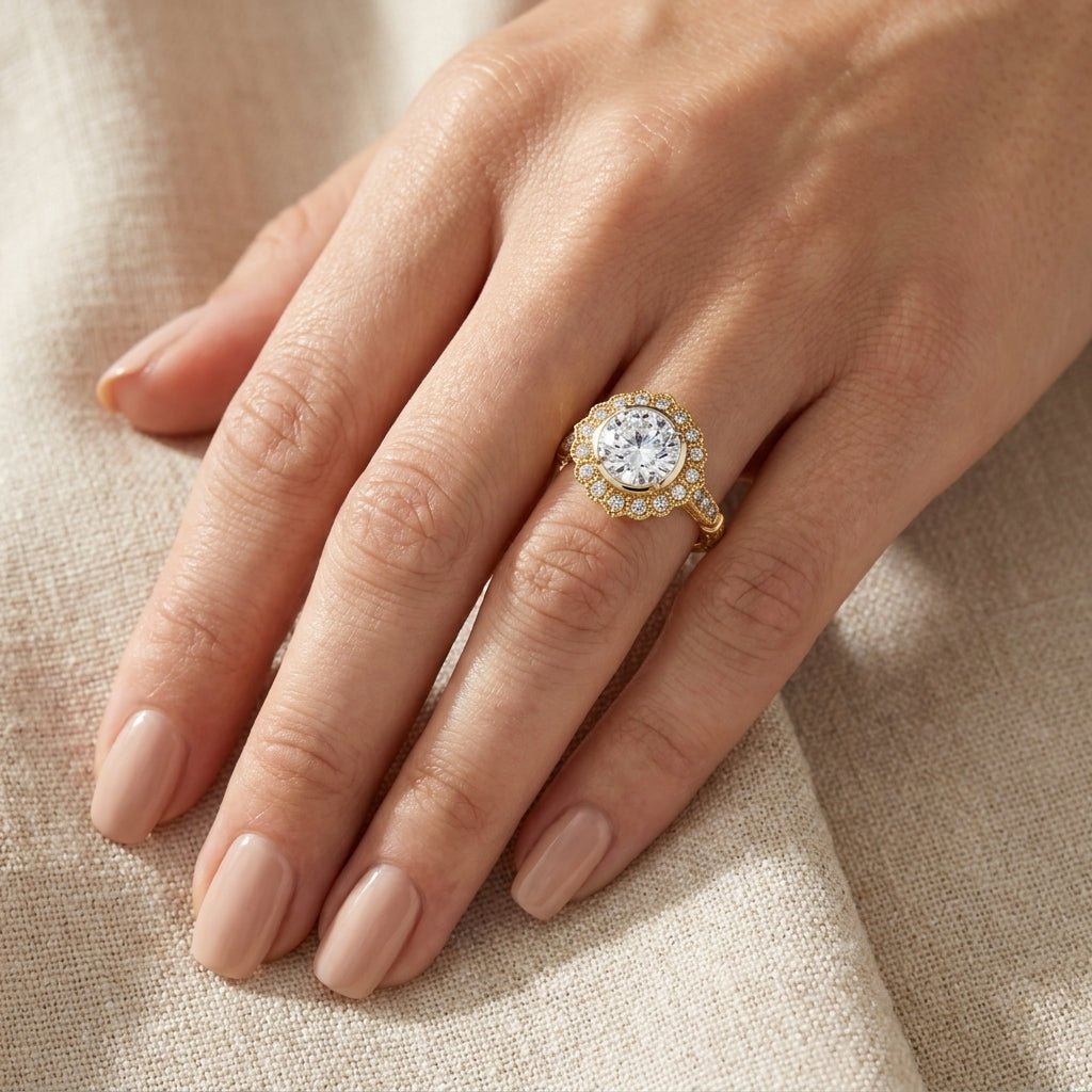 RM12989-300-LD Round solitaire engagement ring hand-model