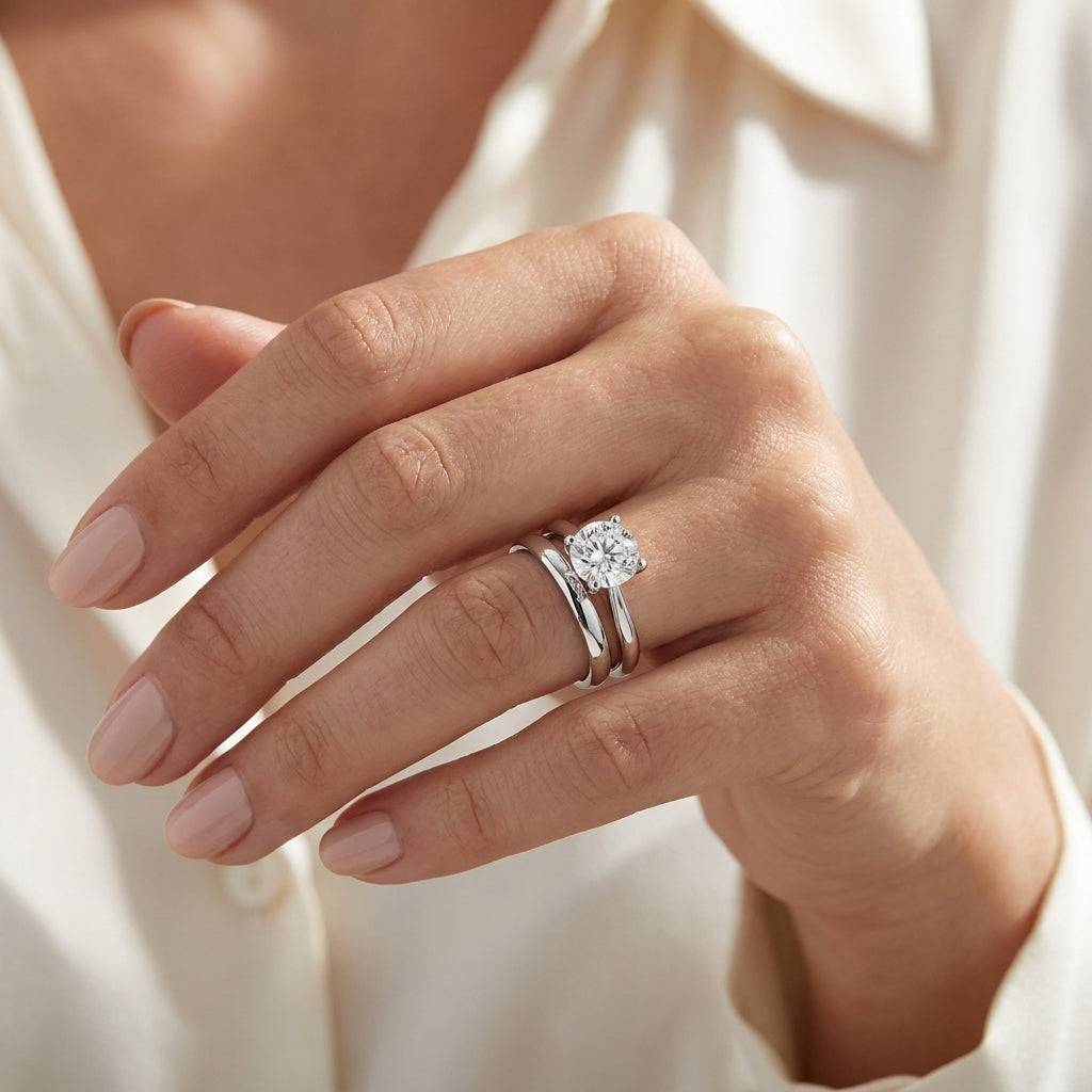 3 carat round lab grown diamond engagement ring - bridal stack