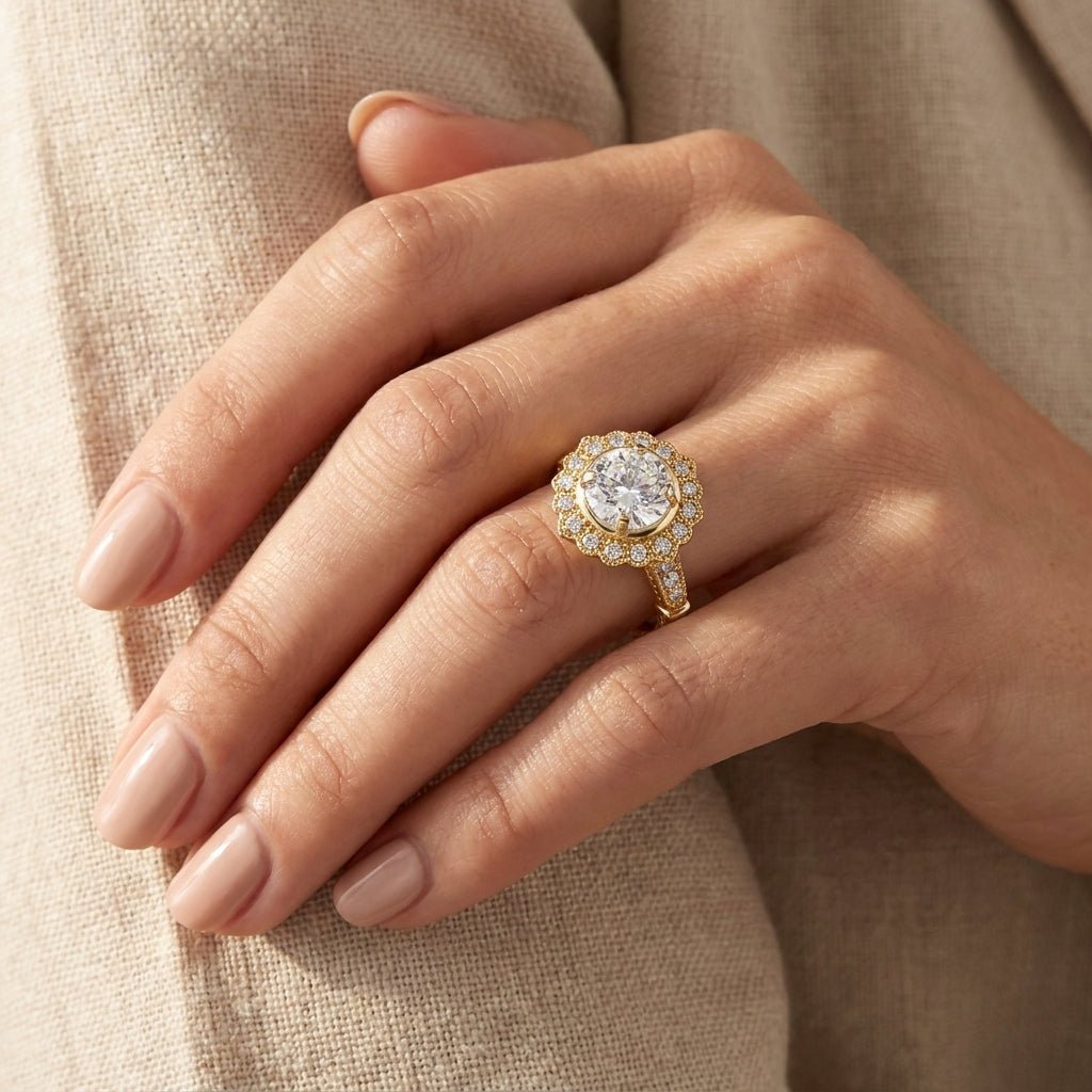 RM12989-350-LD Round solitaire engagement ring hand-model