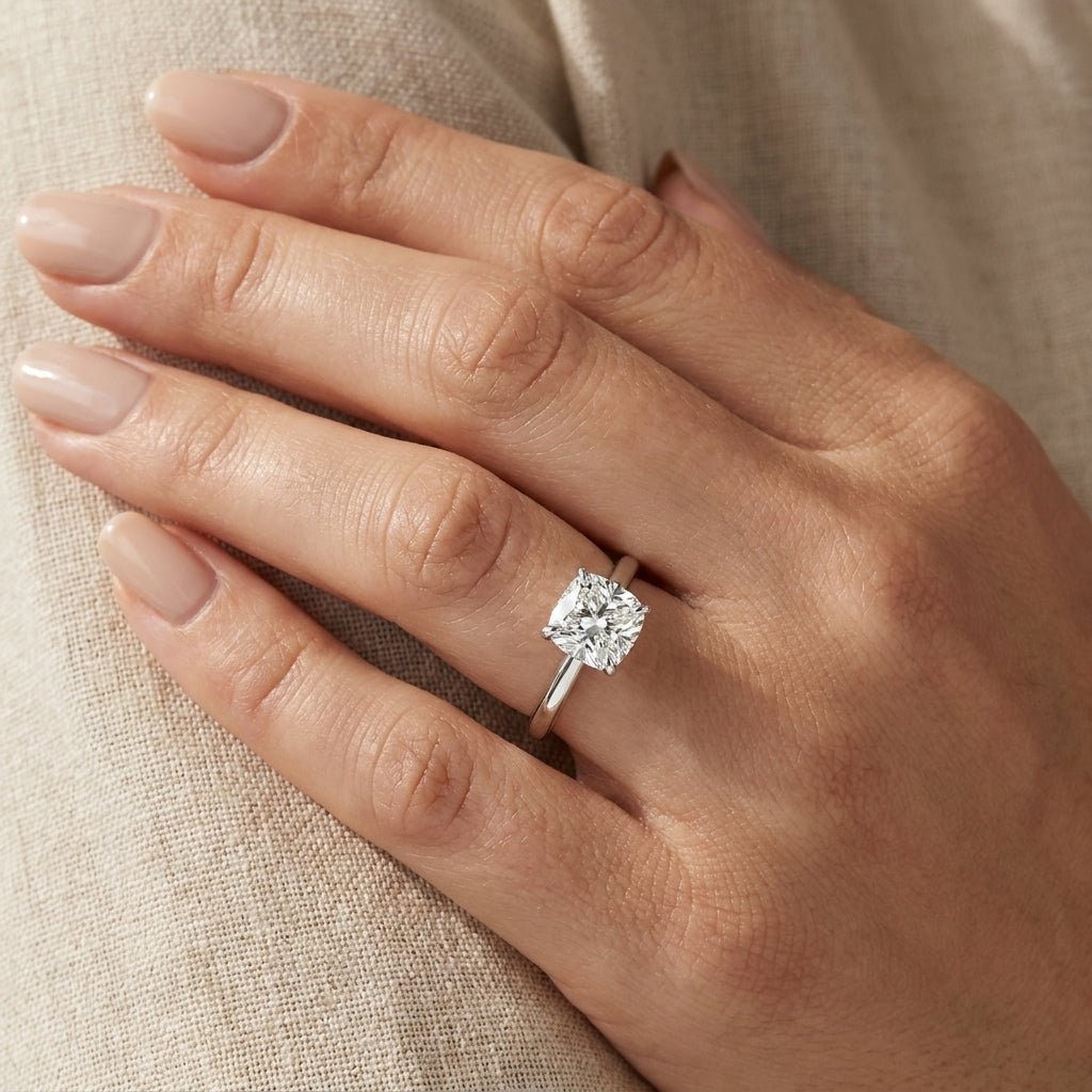 RM12844-400C-WLD Cushion solitaire engagement ring hand-model